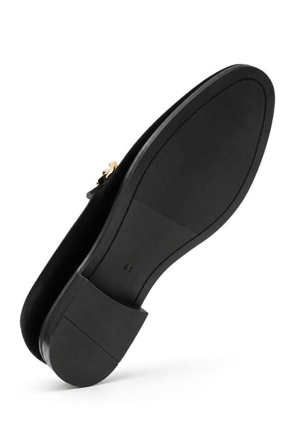 Men's Black Smooth Velvet Gold Chain Dress Loafers