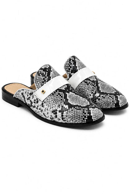 Men’s Black & White Shiny Patent Print Occasion Half Shoes
