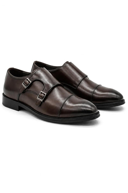 Men's Brown Double Monk Strap Cap Toe Formal Shoes