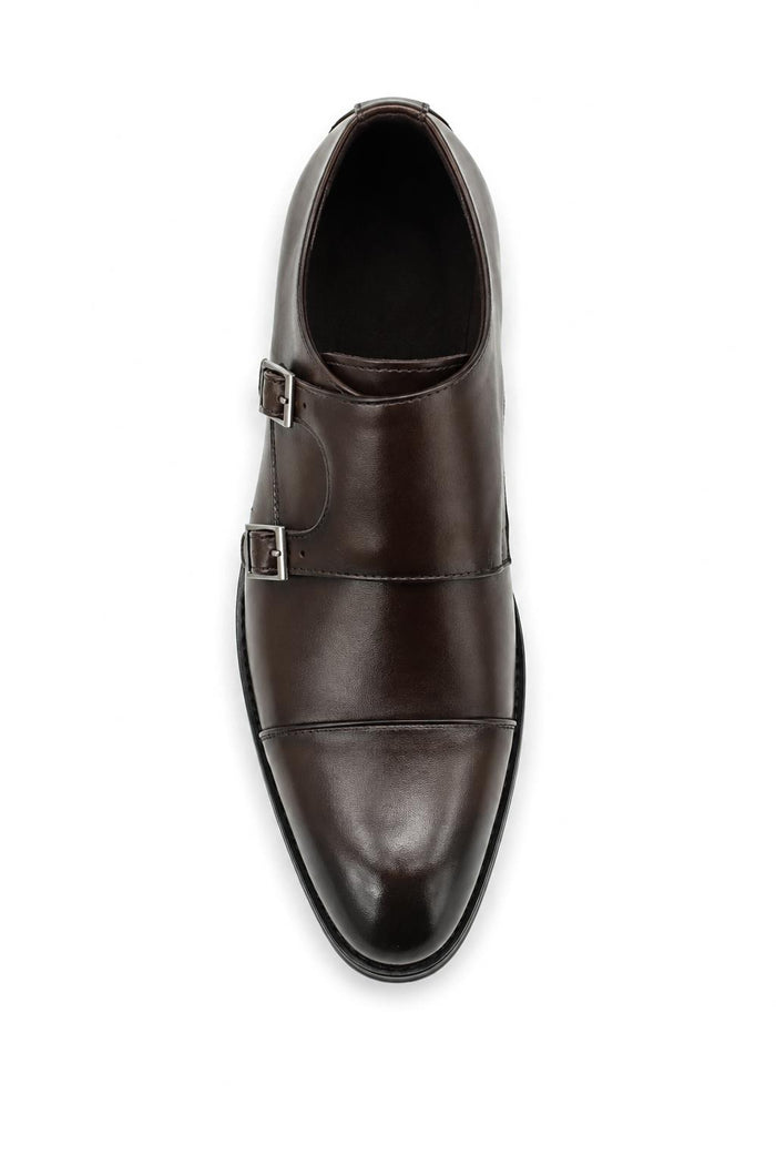 Men's Brown Double Monk Strap Cap Toe Formal Shoes