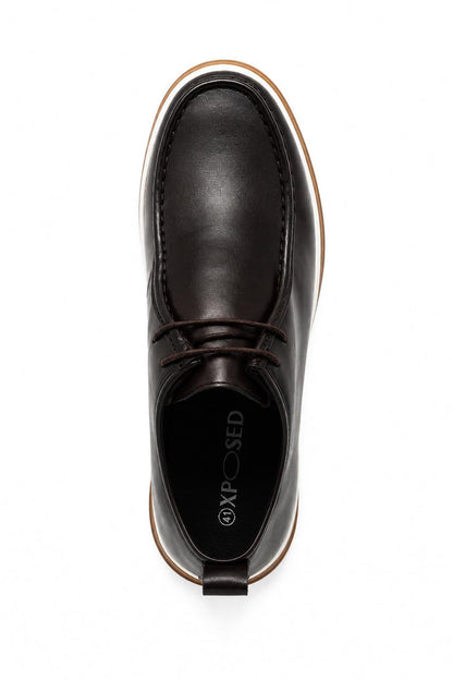 Men's Brown Faux Leather Apron Toe Moc-Toe Chukka Boots