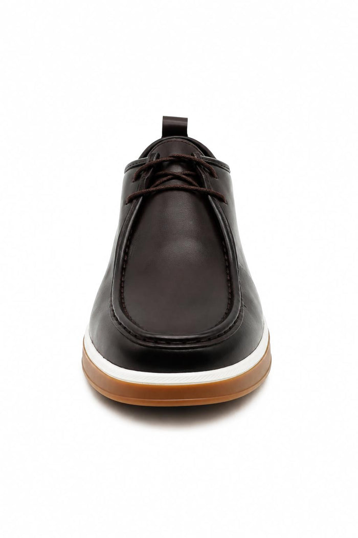 Men's Brown Faux Leather Apron Toe Moc-Toe Chukka Boots