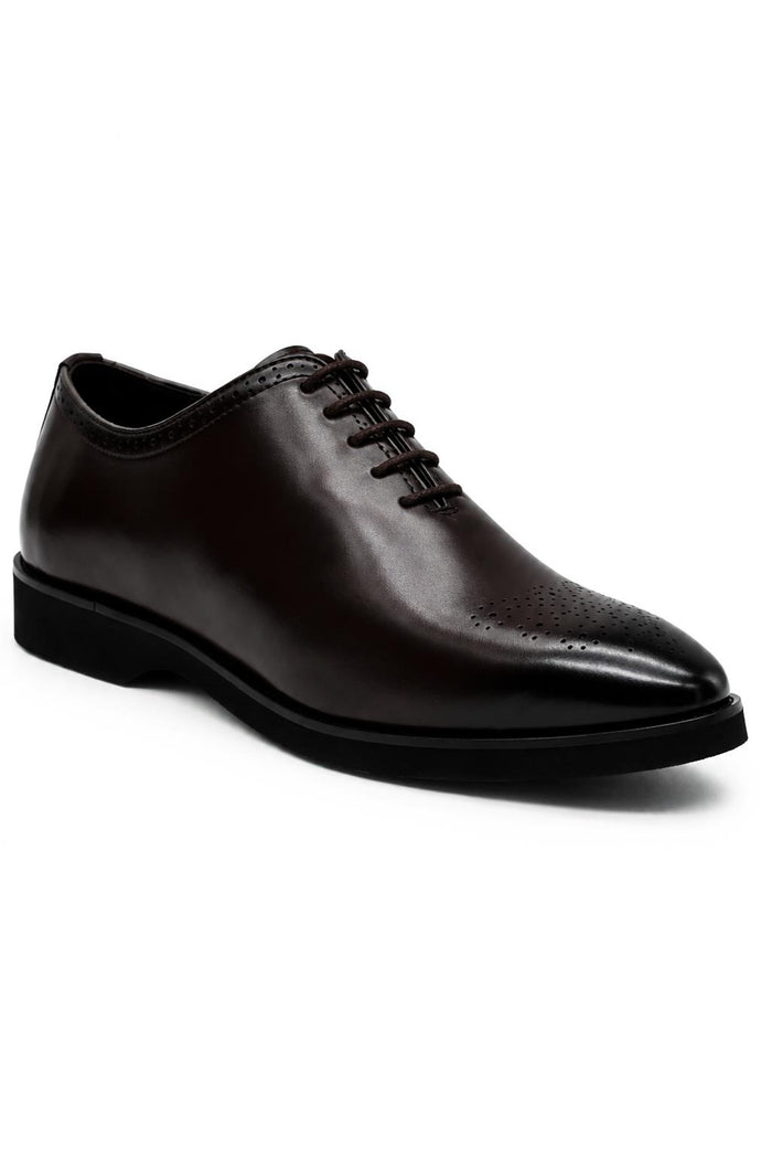 Men's Brown Faux Leather Whole-Cut Oxford Brogue Shoes
