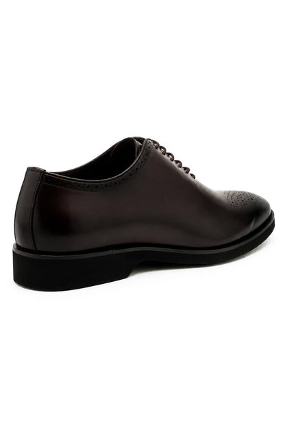 Men's Brown Faux Leather Whole-Cut Oxford Brogue Shoes