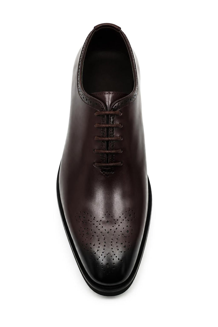 Men's Brown Faux Leather Whole-Cut Oxford Brogue Shoes