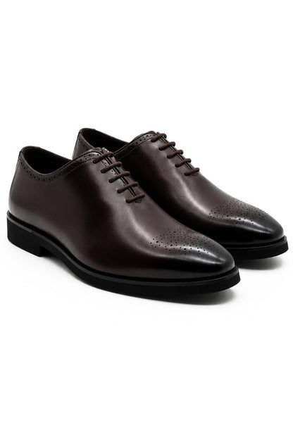 Men's Brown Faux Leather Whole-Cut Oxford Brogue Shoes