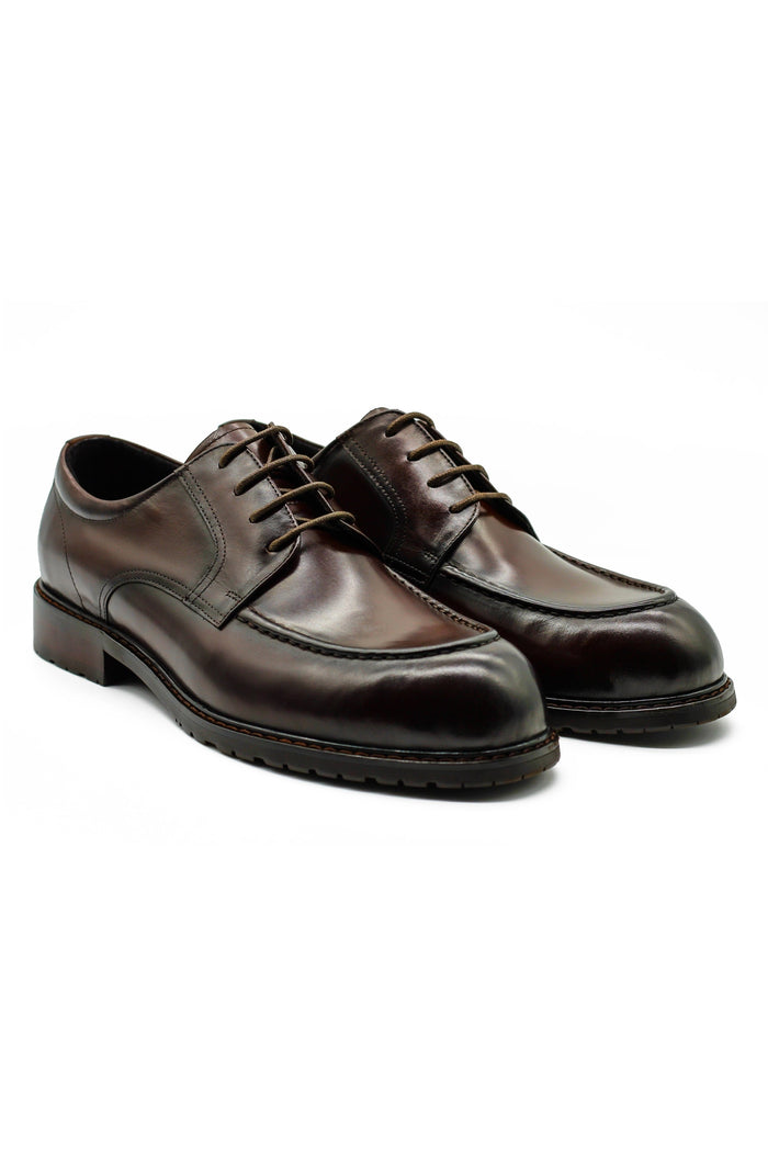 Mens Brown Leather Derby Shoes with Cleat Outsole