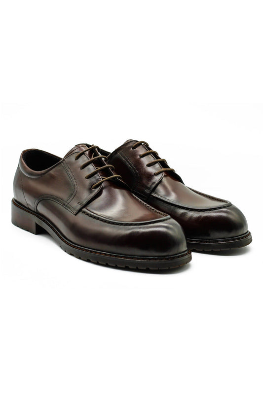 Mens Brown Leather Derby Shoes with Cleat Outsole