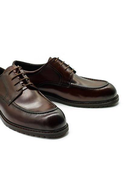 Mens Brown Leather Derby Shoes with Cleat Outsole