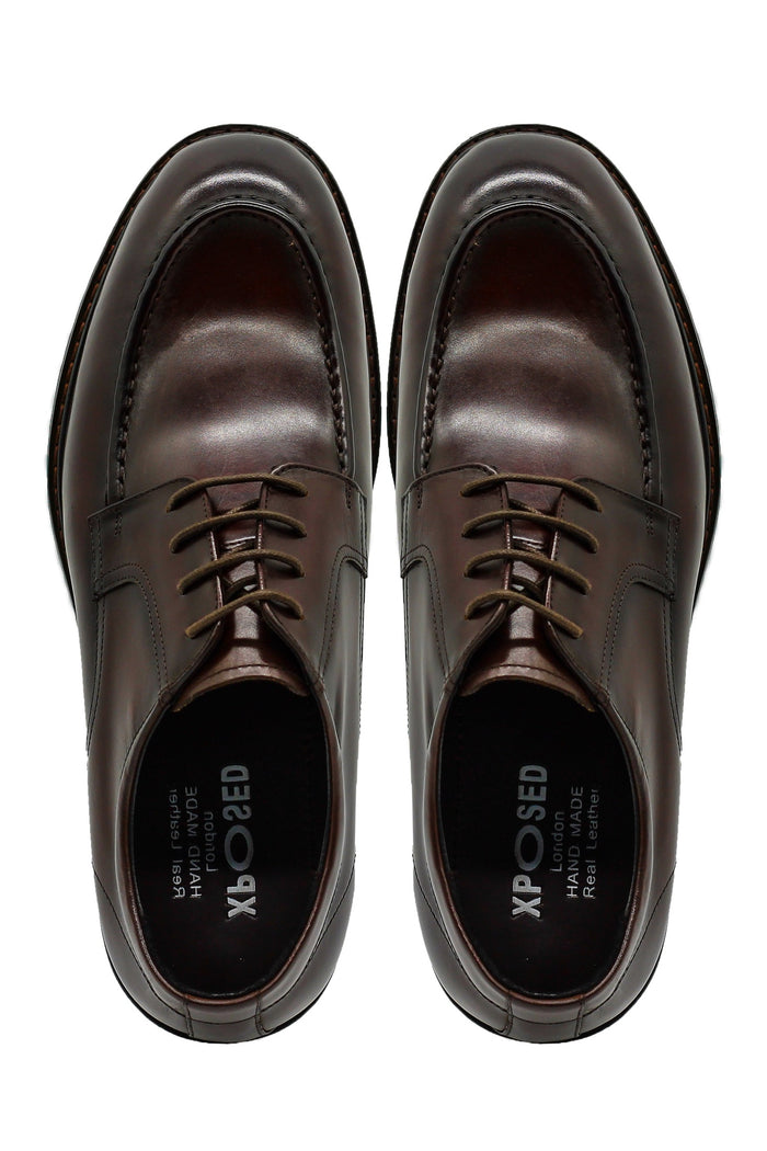 Mens Brown Leather Derby Shoes with Cleat Outsole
