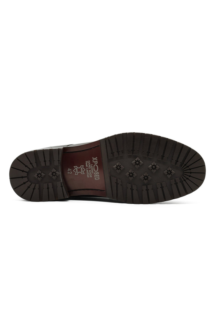 Mens Brown Leather Derby Shoes with Cleat Outsole