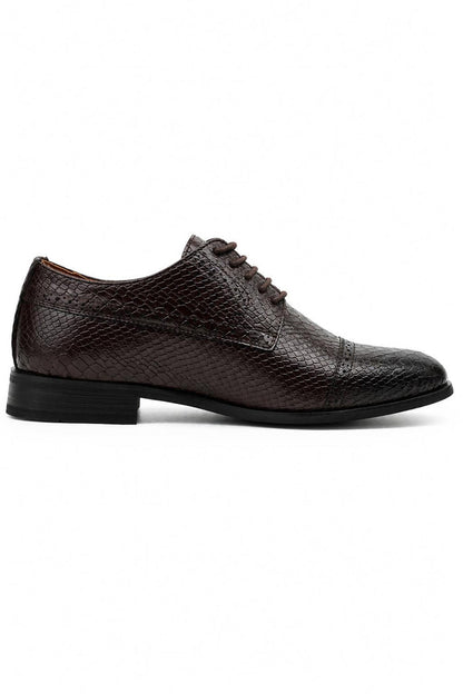 Men's Brown Printed Faux Leather Derby Dress Shoes