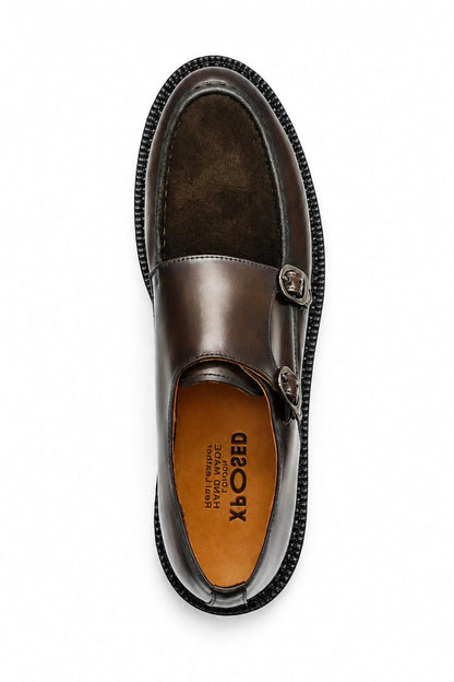 Men's Brown Real Leather & Suede Double Monk Strap Shoes