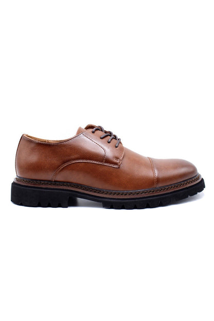 Mens Brown Round Toe Cap Derby Shoes, Rugged Sole
