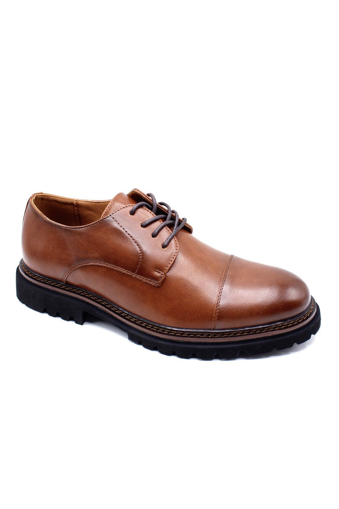 Mens Brown Round Toe Cap Derby Shoes, Rugged Sole