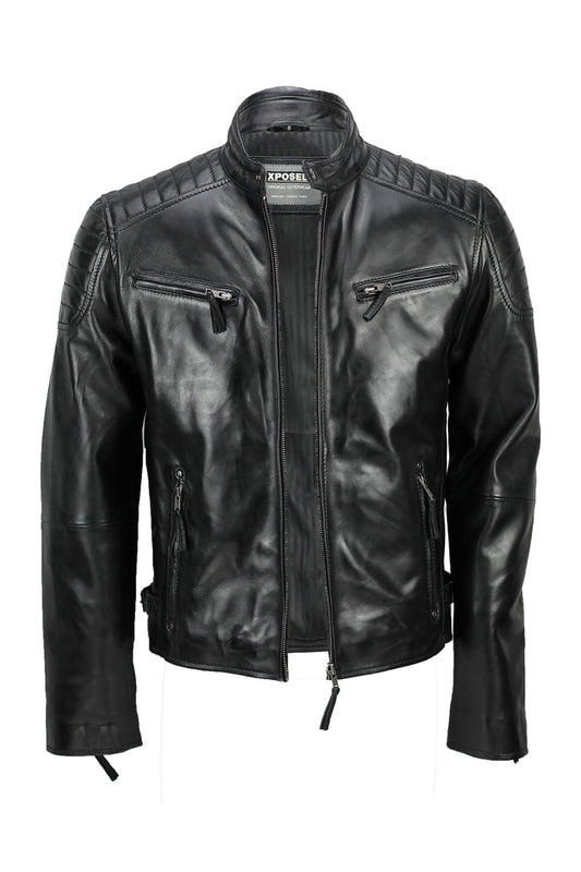MEN'S CASUAL BIKER LEATHER JACKET