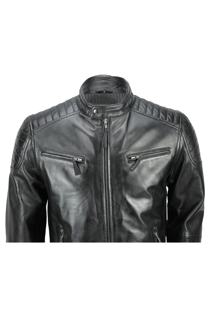 MEN'S CASUAL BIKER LEATHER JACKET