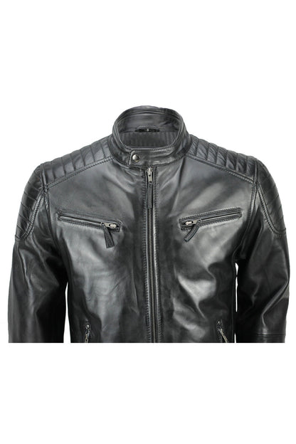MEN'S CASUAL BIKER LEATHER JACKET