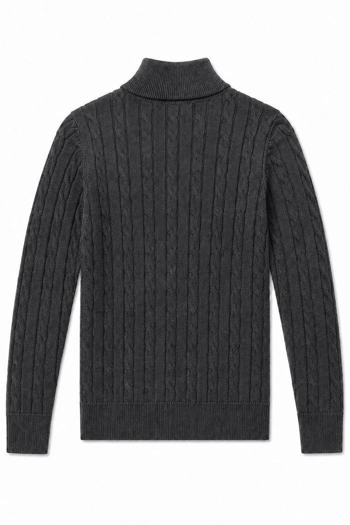 Men's Charcoal Grey 100% Cotton Fine Cable Knit Quarter Zip Neck Jumper