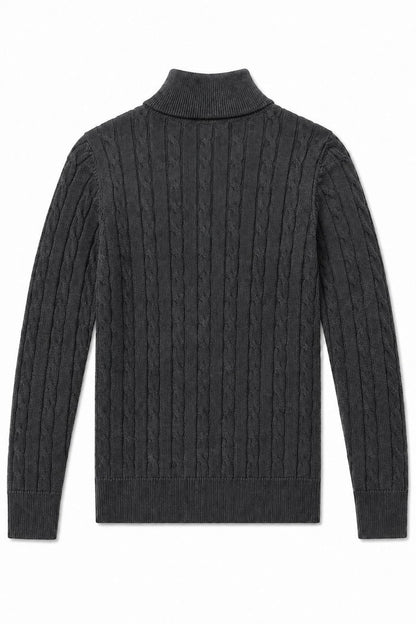 Men's Charcoal Grey 100% Cotton Fine Cable Knit Quarter Zip Neck Jumper