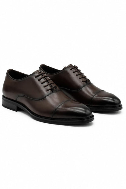 Men's Classic Brown Faux Leather Toe Cap Oxford Lace-up Shoes