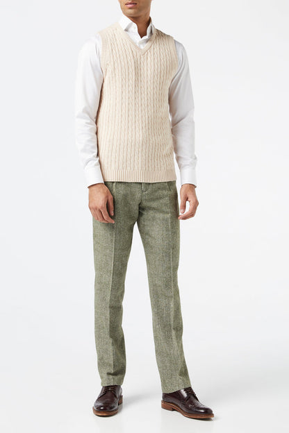Mens Classic Knitted Sleeveless V Neck Beige Jumper