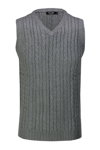 Mens Classic Knitted Sleeveless V Neck Grey Jumper