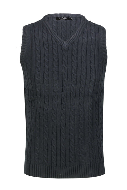 Mens Classic Knitted Sleeveless V Neck Navy Jumper