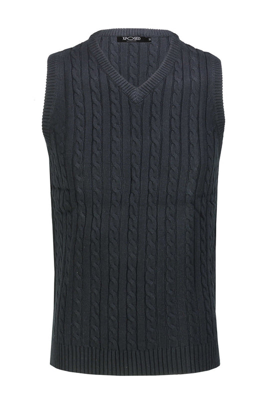 Mens Classic Knitted Sleeveless V Neck Navy Jumper