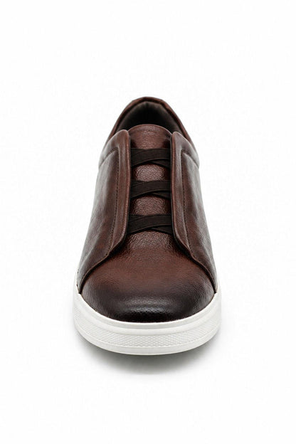 Men’s Coffee Brown Faux Leather Slip-On Trainers