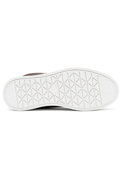 Men’s Coffee Brown Grain-Effect Faux Leather Lace-Up Trainers