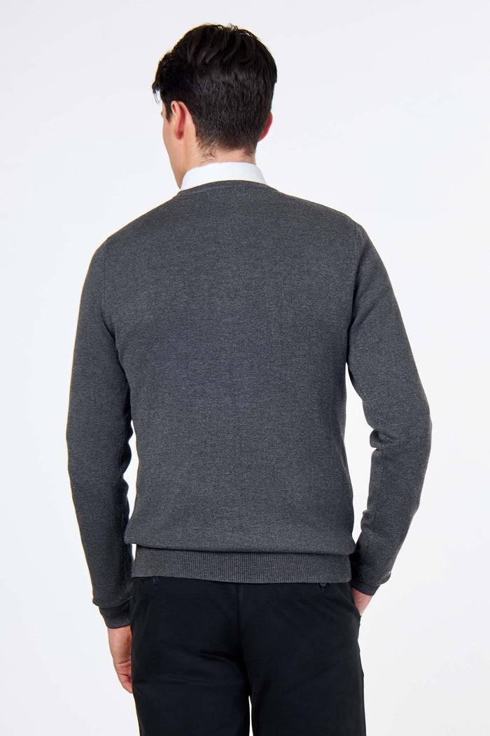 MEN’S COTTON V-NECK CHARCOAL JUMPER FINE KNIT LIGHTWEIGHT
