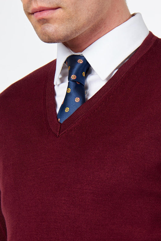 MEN’S COTTON V-NECK MAROON FINE KNIT LIGHTWEIGHT
