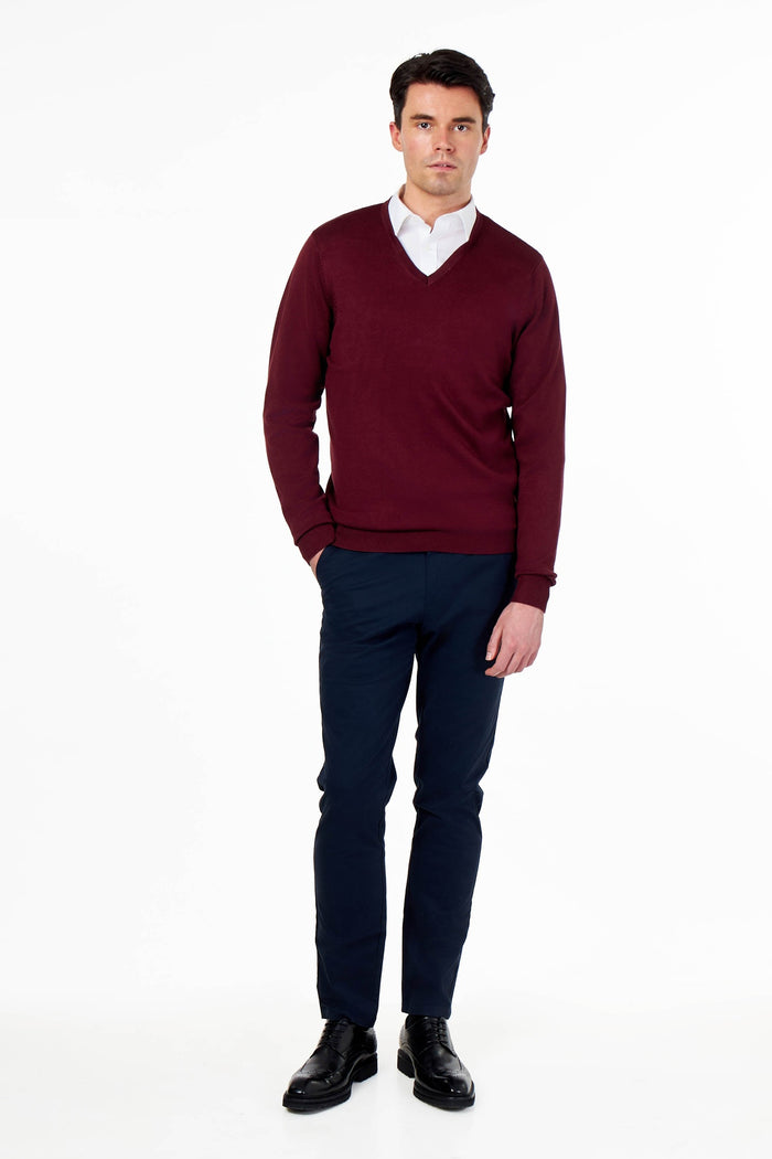MEN’S COTTON V-NECK MAROON FINE KNIT LIGHTWEIGHT