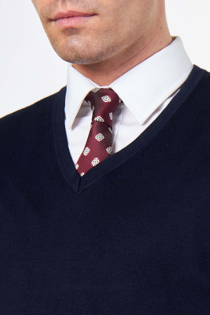 MEN’S COTTON V-NECK NAVY JUMPER FINE KNIT LIGHTWEIGHT