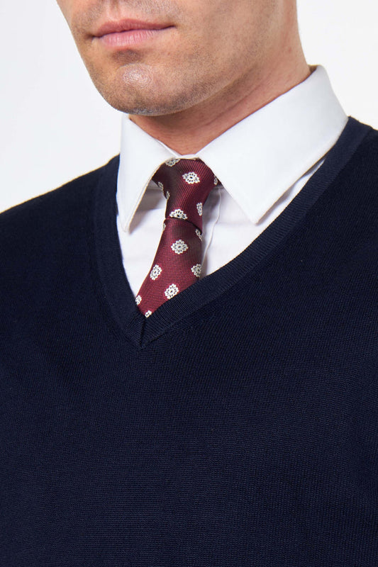 MEN’S COTTON V-NECK NAVY JUMPER FINE KNIT LIGHTWEIGHT