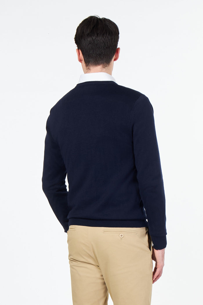 MEN’S COTTON V-NECK NAVY JUMPER FINE KNIT LIGHTWEIGHT