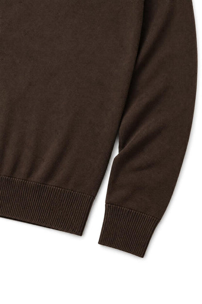 Men's Dark Brown 100% Cotton Fine Knit Quarter Zip Funnel Neck Jumper