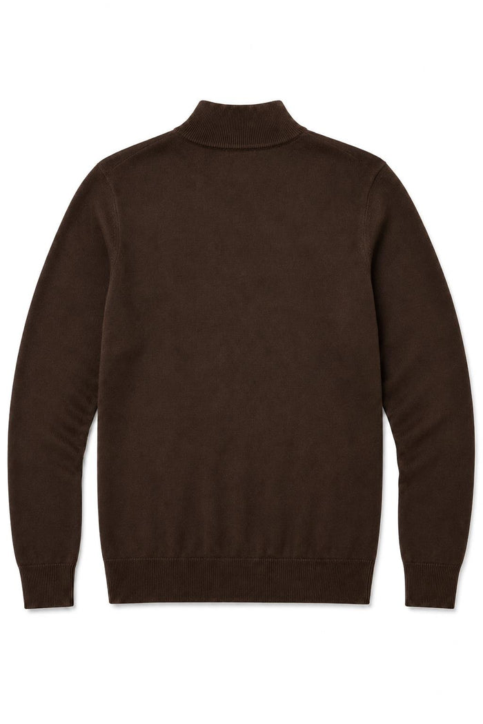 Men's Dark Brown 100% Cotton Fine Knit Quarter Zip Funnel Neck Jumper