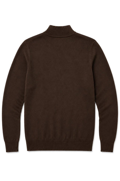 Men's Dark Brown 100% Cotton Fine Knit Quarter Zip Funnel Neck Jumper