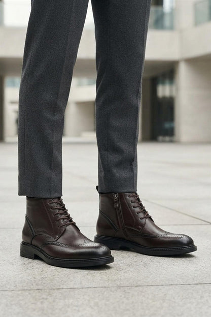 Men's Dark Brown Faux Leather Wingtip Brogue Boots