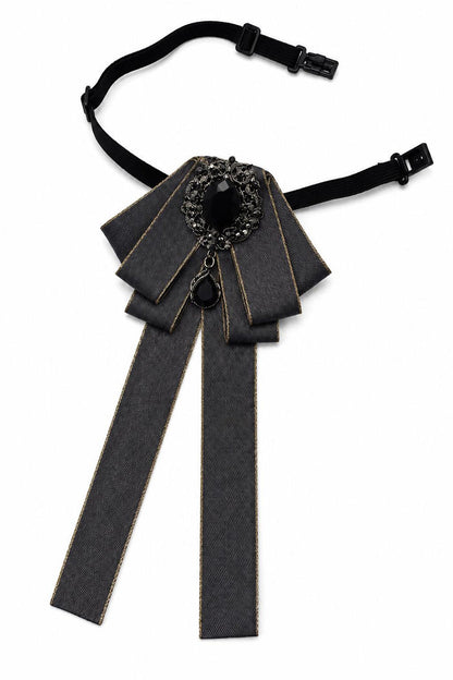 Men’s Dark Grey Jewelled Ribbon Brooch Bow Tie