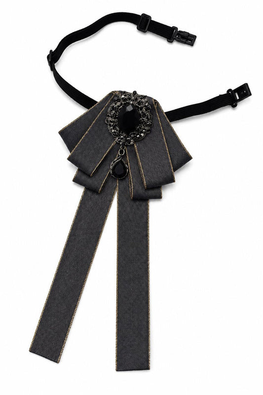 Men’s Dark Grey Jewelled Ribbon Brooch Bow Tie