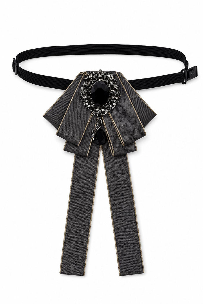 Men’s Dark Grey Jewelled Ribbon Brooch Bow Tie