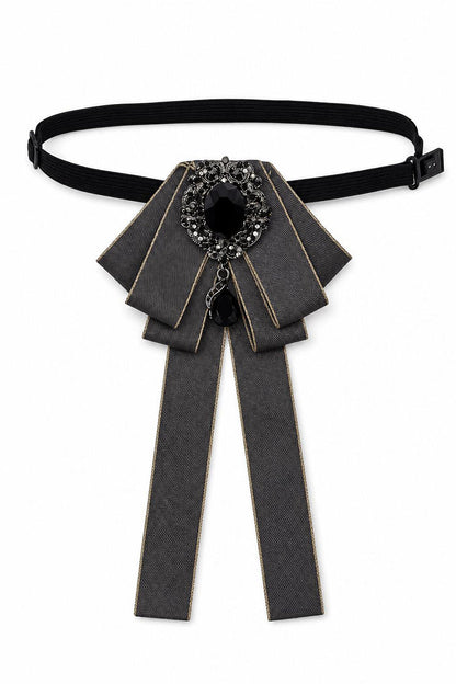 Men’s Dark Grey Jewelled Ribbon Brooch Bow Tie