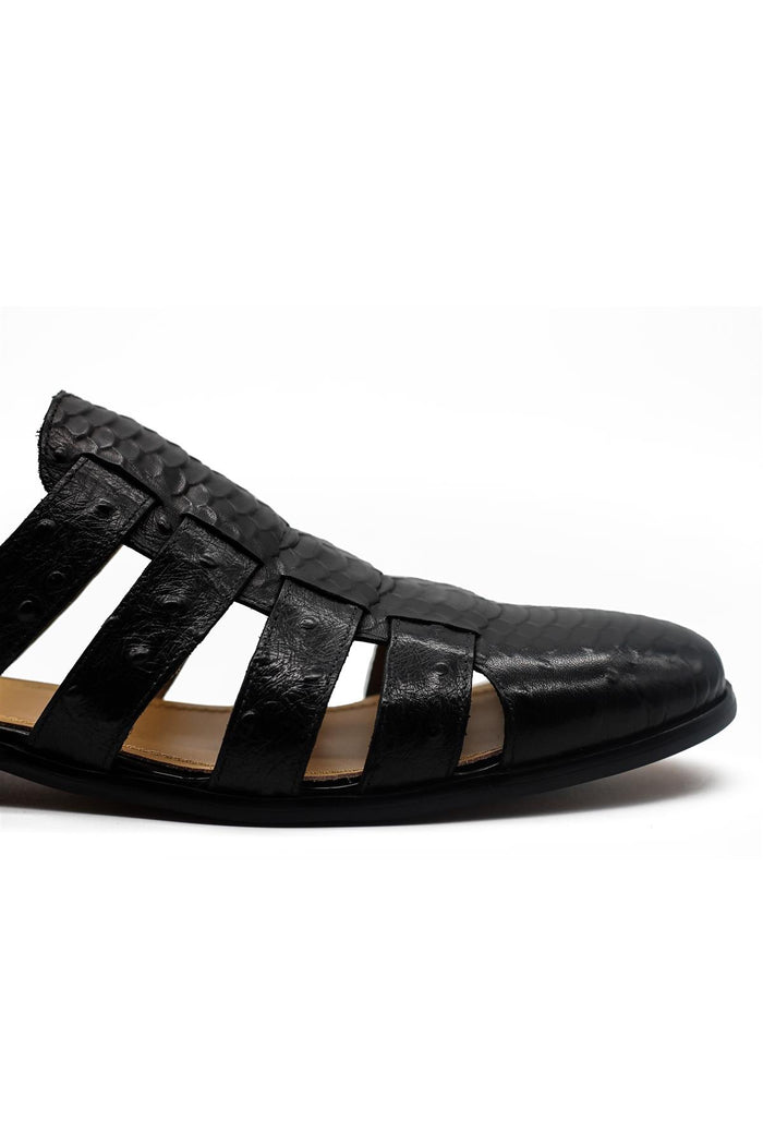 Men’s Essa Black Real Leather Mule Sandals