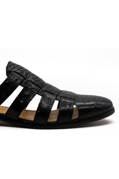 Men’s Essa Black Real Leather Mule Sandals