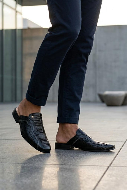 Men’s Glossy Black Handmade Real Leather Half Shoes