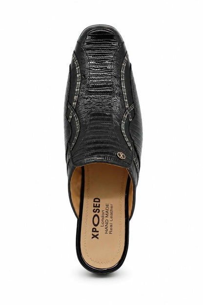 Men’s Glossy Black Handmade Real Leather Half Shoes