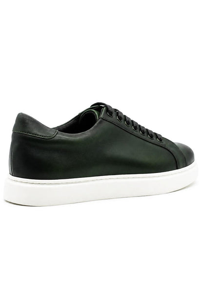 Men's Green Real Leather Lace-Up Trainers White Sole